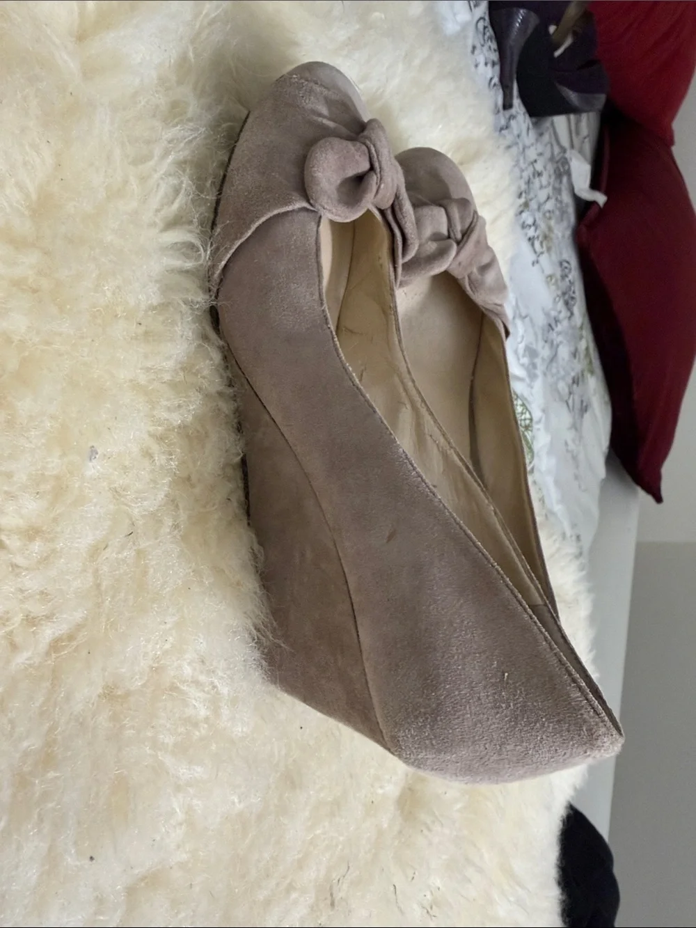Nine West Taupe Knot-Accent Suede Heels